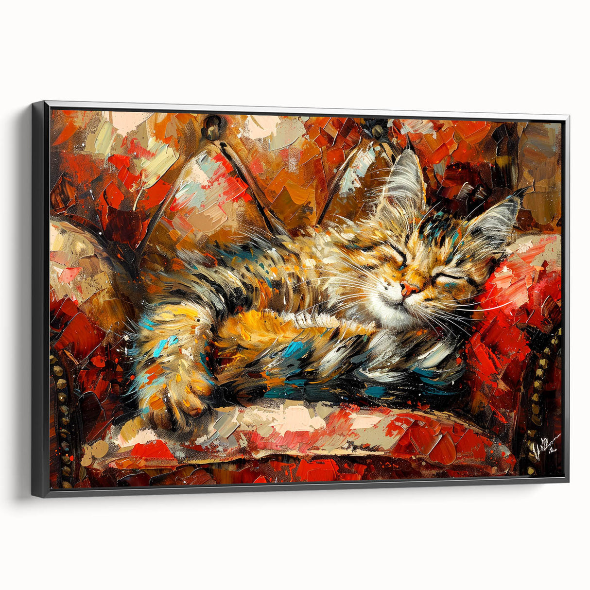 Framed wall art featuring a sleek black cat design, elegantly displayed on a textured canvas, perfect for animal lovers and modern home decor enthusiasts.