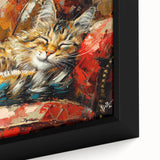 Close-up of a framed canvas wall art featuring a wild cat design, showcasing vibrant colors and intricate details, ideal for animal lovers and home decor enthusiasts.