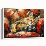 Framed wall art featuring a vibrant cat design in a wild life theme, showcasing intricate details and vivid colors against a white background, ideal for animal lovers.