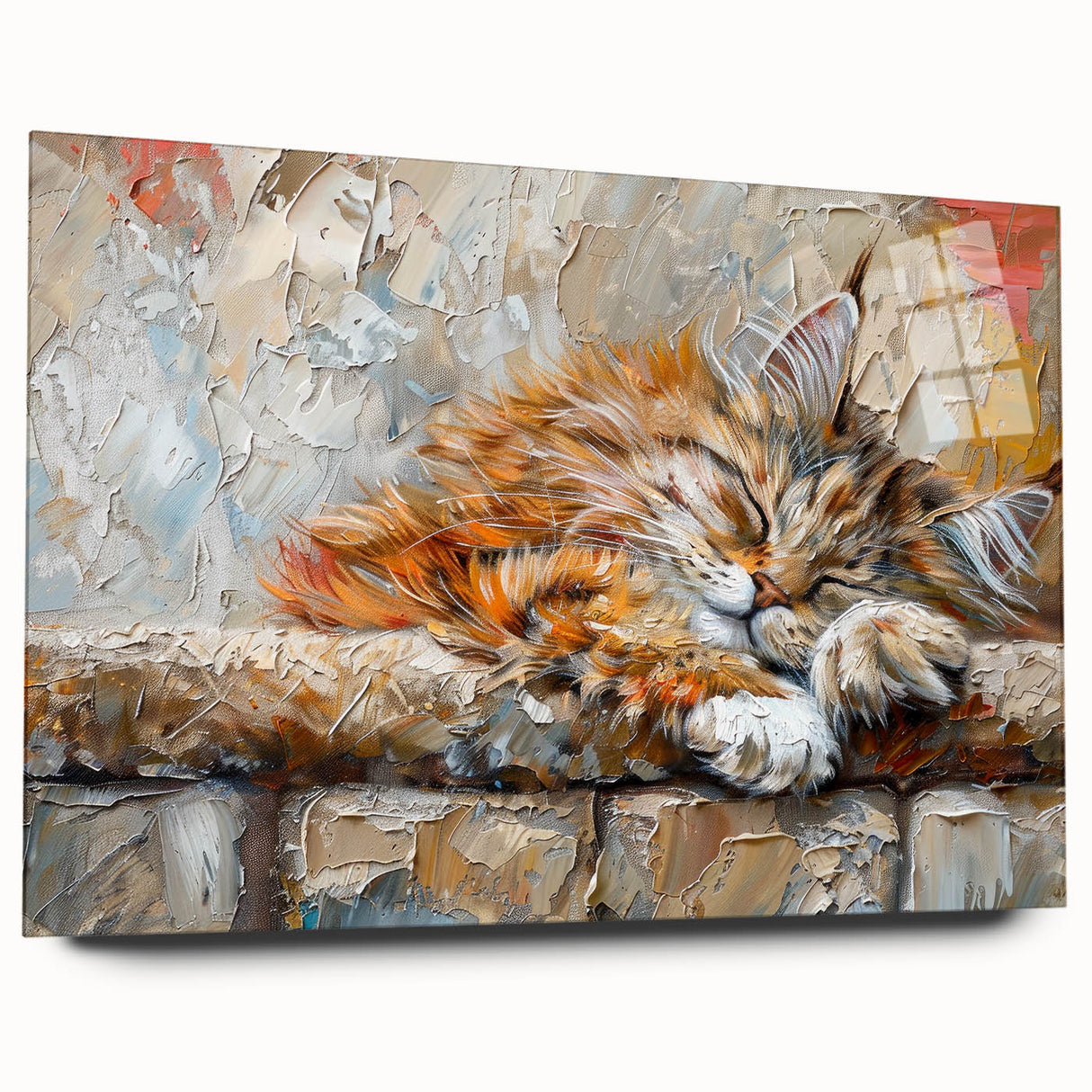 Acrylic wall art featuring a vibrant cat design from the Wild Life collection, showcasing intricate details and colors, displayed in a stylish side view without pins.