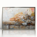 Framed wall art featuring a sleek silver-accented design of a stylized wildcat, showcasing vibrant colors and intricate details, perfect for modern decor.