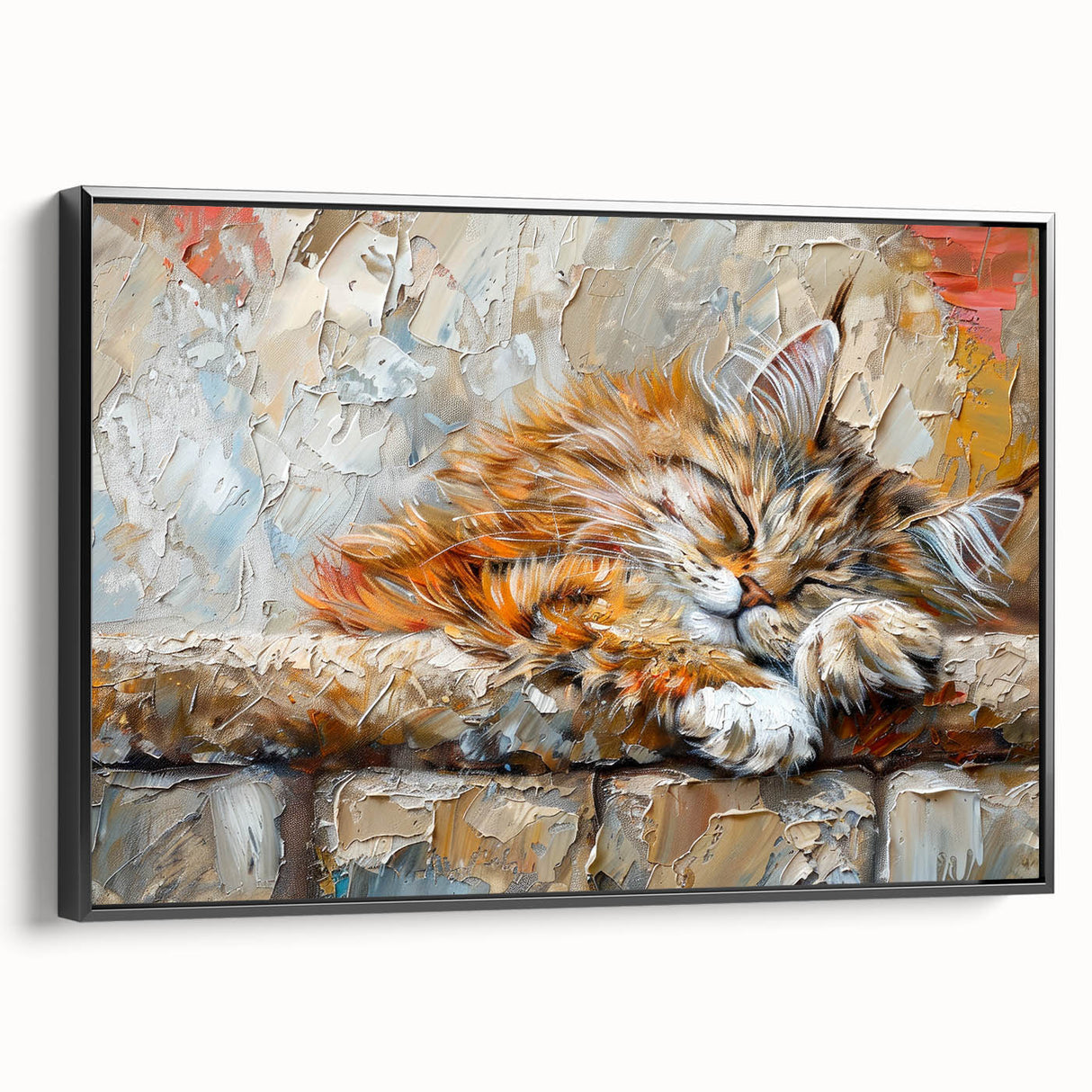 Framed canvas wall art featuring a wild cat design in vibrant colors, displayed from a black side view. Ideal for animal lovers and modern decor.