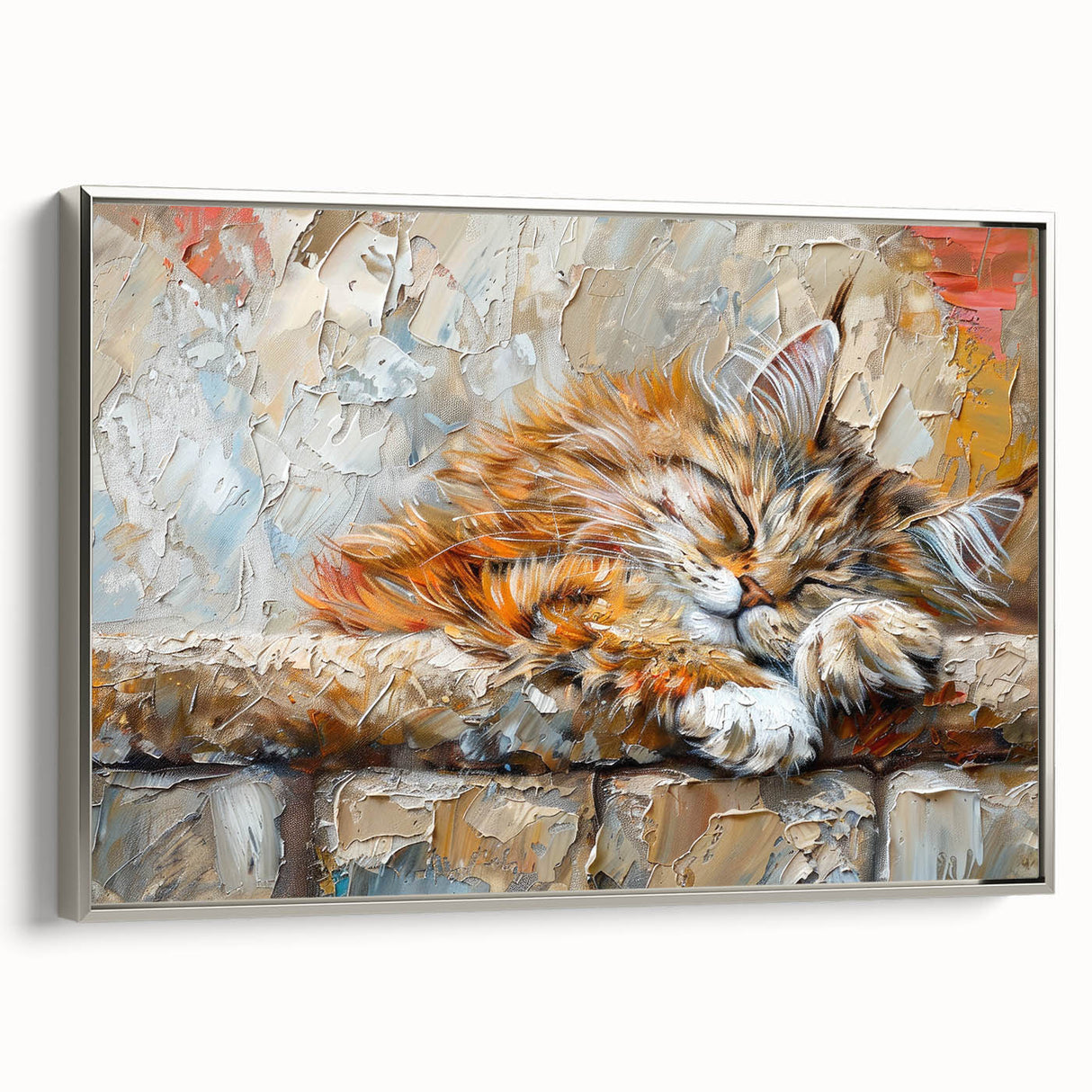 Framed wall art featuring a sleek silver border, showcasing a captivating cat design in a wild-life theme, perfect for animal lovers' home decor.