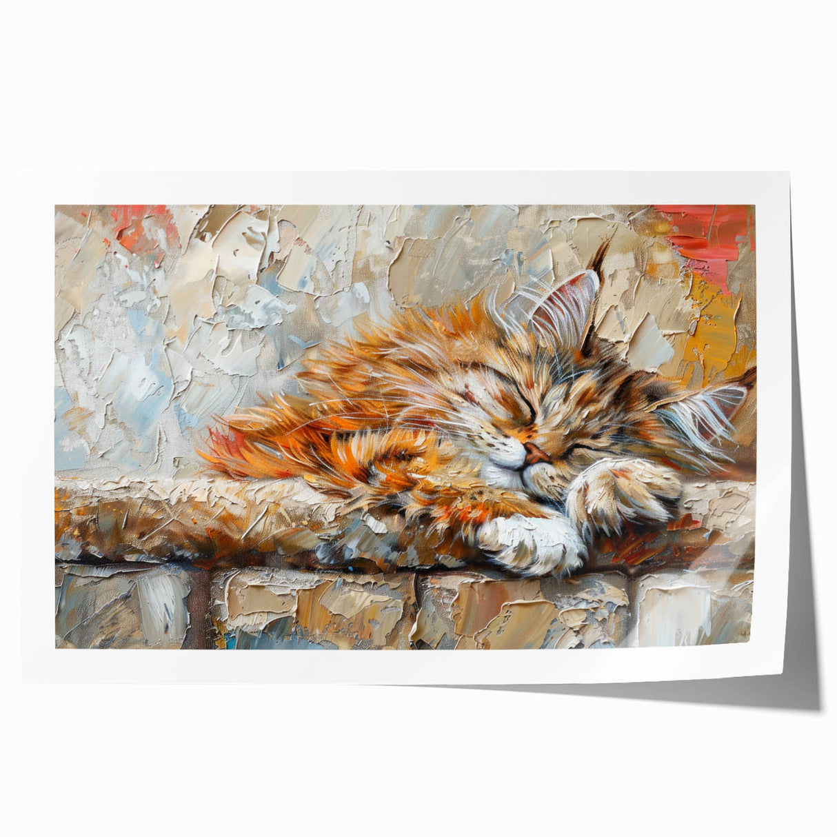 Rolled print showcasing a vibrant cat-themed wall art design, featuring bold colors and intricate patterns, ideal for enhancing modern home decor styles.