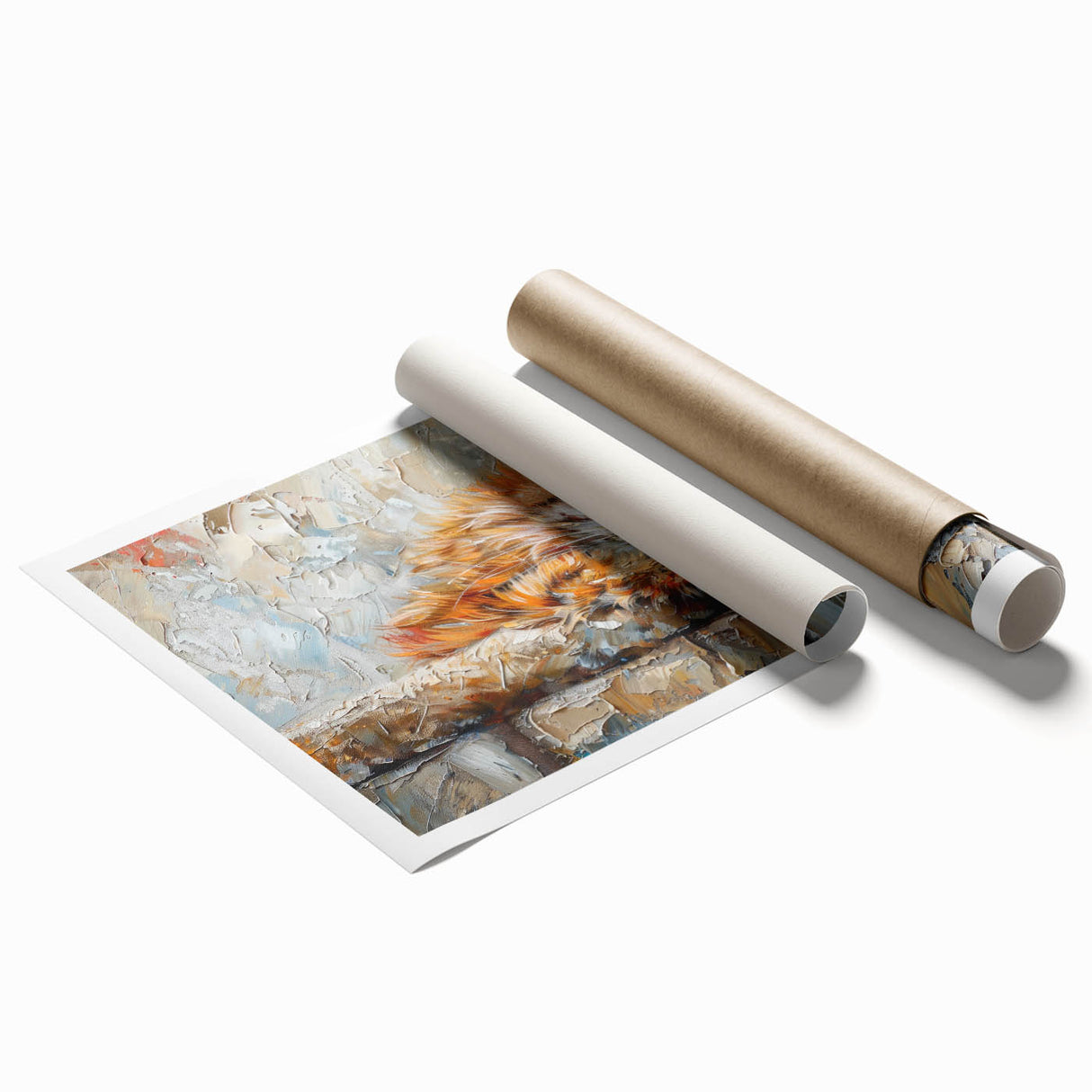Rolled print showcasing a vibrant cat design from the "Animals: A Wild Life" collection, featuring intricate details and vivid colors, perfect for home decor enthusiasts.