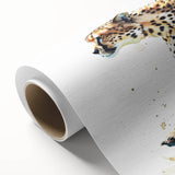 Cheetah wall art design on rolled canvas, featuring vibrant colors and intricate patterns, perfect for wildlife lovers and modern home decor.