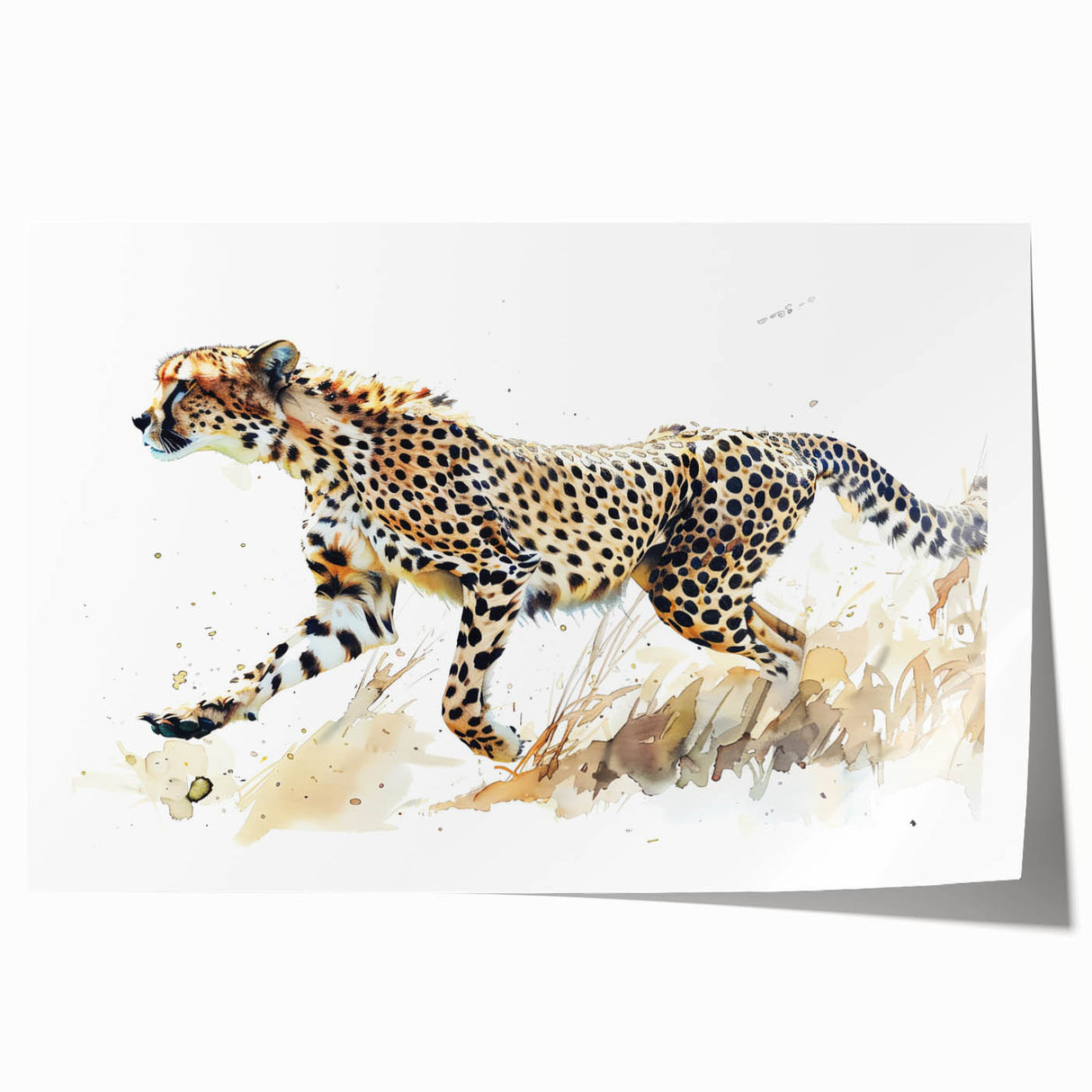 Cheetah-themed wall art design featuring a striking illustration of a cheetah in a vibrant jungle setting, perfect for animal lovers and home decor enthusiasts. Ideal for enhancing living spaces with a touch of wildlife elegance.