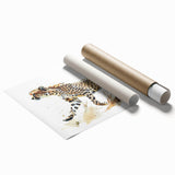 Cheetah wall art design on rolled canvas, featuring vibrant colors and intricate patterns, perfect for adding a touch of wildlife elegance to any room.