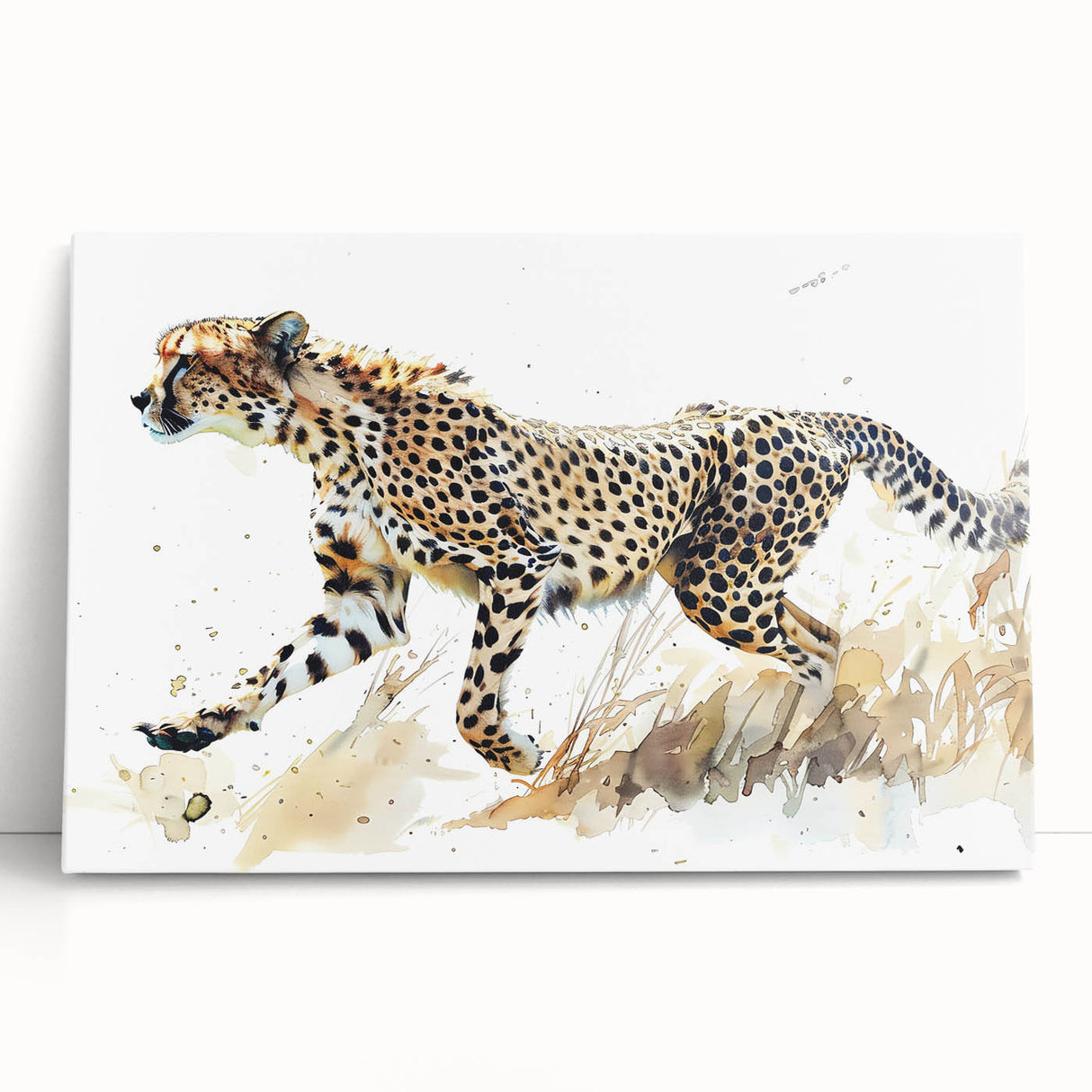 Stretched canvas wall art showcasing a striking cheetah design in vibrant colors, perfect for animal lovers and modern decor. Ideal for home or office decoration.