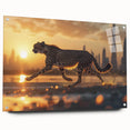 Cheetah wall art design displayed in acrylic glass, showcasing vibrant colors and intricate details, perfect for wildlife enthusiasts. Ideal for modern decor.