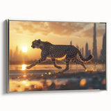 Framed wall art featuring a sleek silver-sided cheetah design, showcasing vibrant colors and intricate details, perfect for animal lovers and home decor enthusiasts.