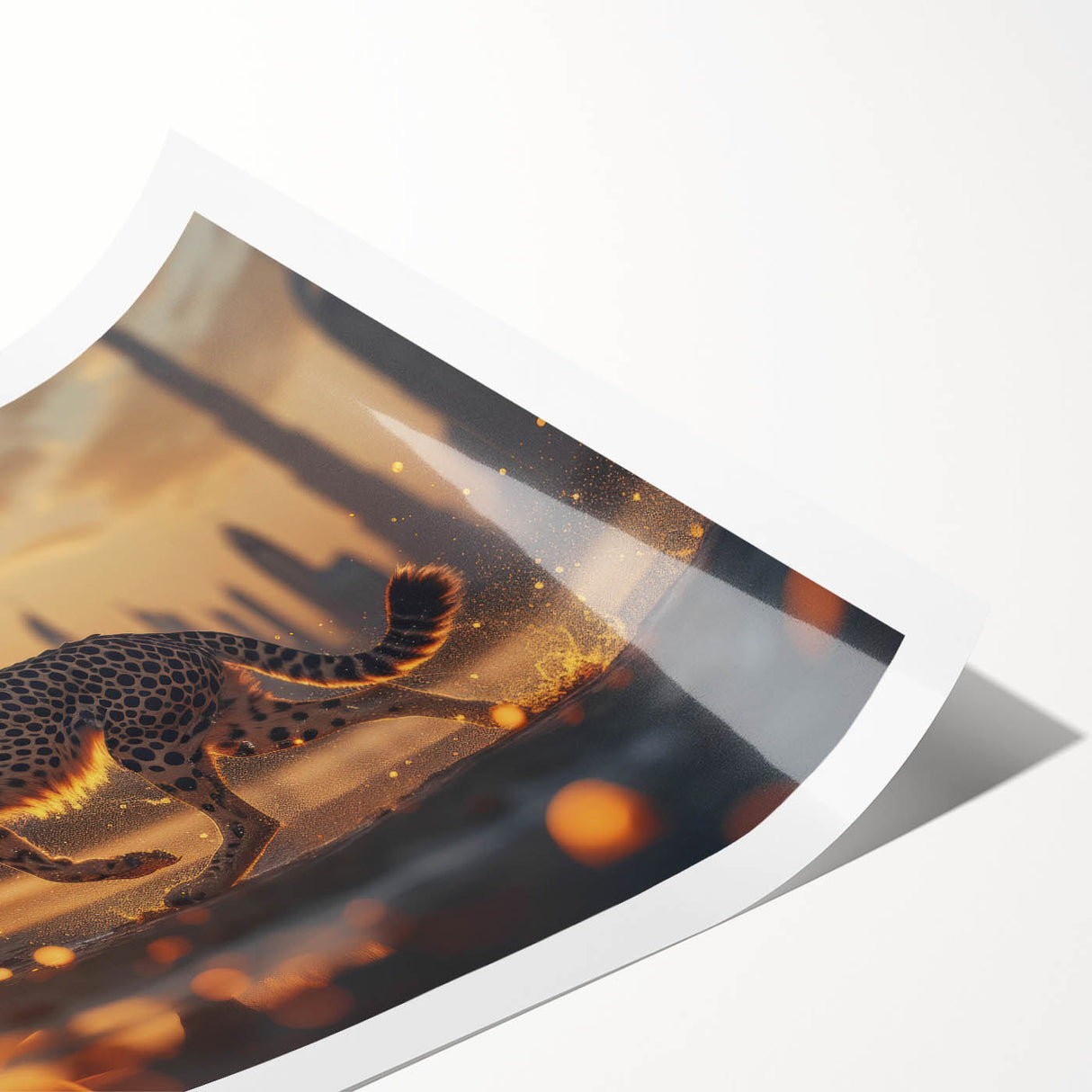 Cheetah-themed wall art print showcasing a vibrant and dynamic design, perfect for wildlife enthusiasts. Ideal for home decor or art collections, featuring rich colors and intricate details.