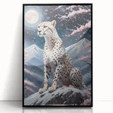 Framed wall art featuring a striking black and white cheetah design, showcasing intricate details and textures, perfect for animal lovers and modern decor.