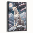 Framed wall art featuring a striking black-side view of a cheetah, showcasing its sleek coat and intense gaze, perfect for wildlife decor enthusiasts.