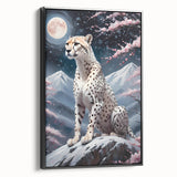 Framed wall art featuring a striking black-side view of a cheetah, showcasing its sleek coat and intense gaze, perfect for wildlife decor enthusiasts.