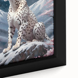 Close-up of a beautifully framed wall art piece featuring a striking cheetah design in a wild habitat, showcasing vibrant colors and intricate details, ideal for animal lovers and home decor enthusiasts.