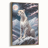 Framed wall art showcasing a stunning side view of a cheetah, featuring intricate details and a gold frame, perfect for wildlife enthusiasts and home decor.