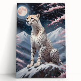 Cheetah-themed stretched canvas wall art showcasing a vibrant design with intricate details, perfect for wildlife enthusiasts and modern decor.