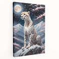 Cheetah wall art design on stretched canvas showcasing a side view of a sleek, spotted cheetah in a natural habitat, perfect for animal lovers' decor.