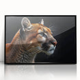Framed acrylic wall art featuring a striking black cougar design against a minimalist background, perfect for modern wildlife decor in homes or offices.