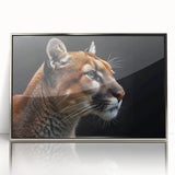 Framed wall art featuring a stunning silver-acrylic design of a cougar, showcasing its majestic profile against a sleek background, perfect for wildlife enthusiasts.