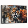 Framed wall art featuring a side view of a majestic cougar design in a wild landscape, showcasing rich colors and intricate details, perfect for wildlife enthusiasts.