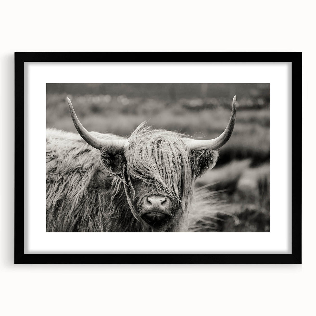 Black-framed wall art featuring a detailed cow design, highlighting intricate patterns and textures, perfect for animal lovers looking to enhance home decor.
