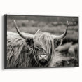 Framed canvas wall art featuring a detailed black-and-white cow design, showcasing intricate textures and artistic flair, ideal for animal lovers and home decor enthusiasts.