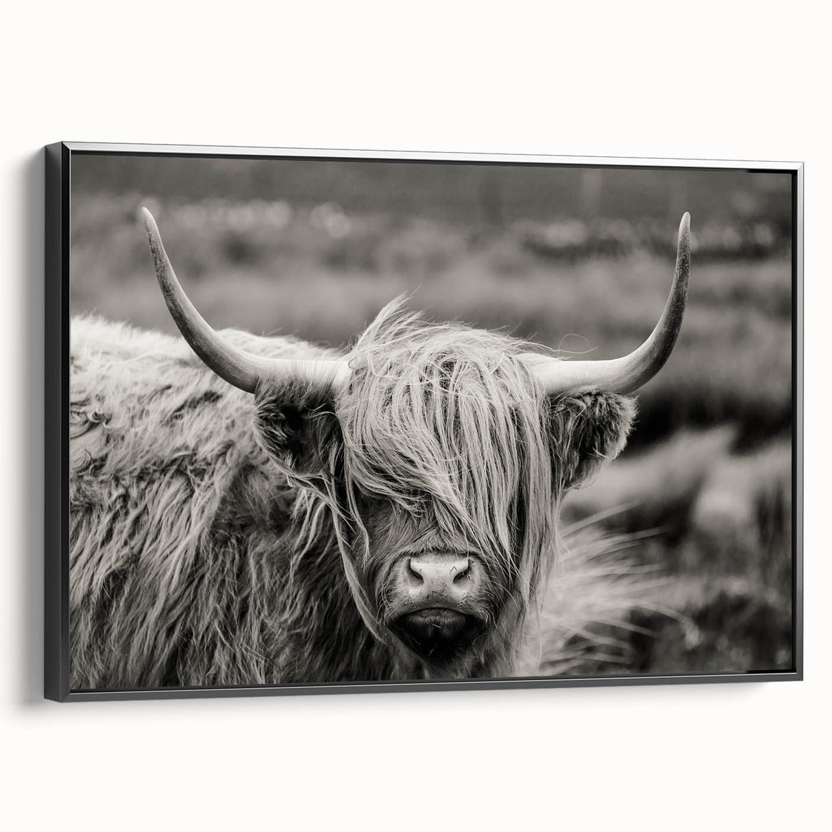 Framed canvas wall art featuring a detailed black-and-white cow design, showcasing intricate textures and artistic flair, ideal for animal lovers and home decor enthusiasts.