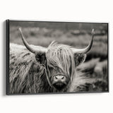 Framed canvas wall art featuring a detailed black-and-white cow design, showcasing intricate textures and artistic flair, ideal for animal lovers and home decor enthusiasts.