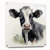 Acrylic wall art depicting a stylized cow design from a wildlife collection, showcasing vibrant colors and intricate details, displayed in a modern setting with pins for hanging.