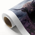 Rolled canvas showcasing a vibrant cow design from the "Animals A Wild Life" collection, featuring bold colors and intricate details, perfect for animal lovers' home decor.