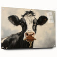 Side view of a cow-themed wall art collection, showcasing vibrant acrylic glass art with a sleek design, pinned for display in a modern setting. Perfect for animal lovers.