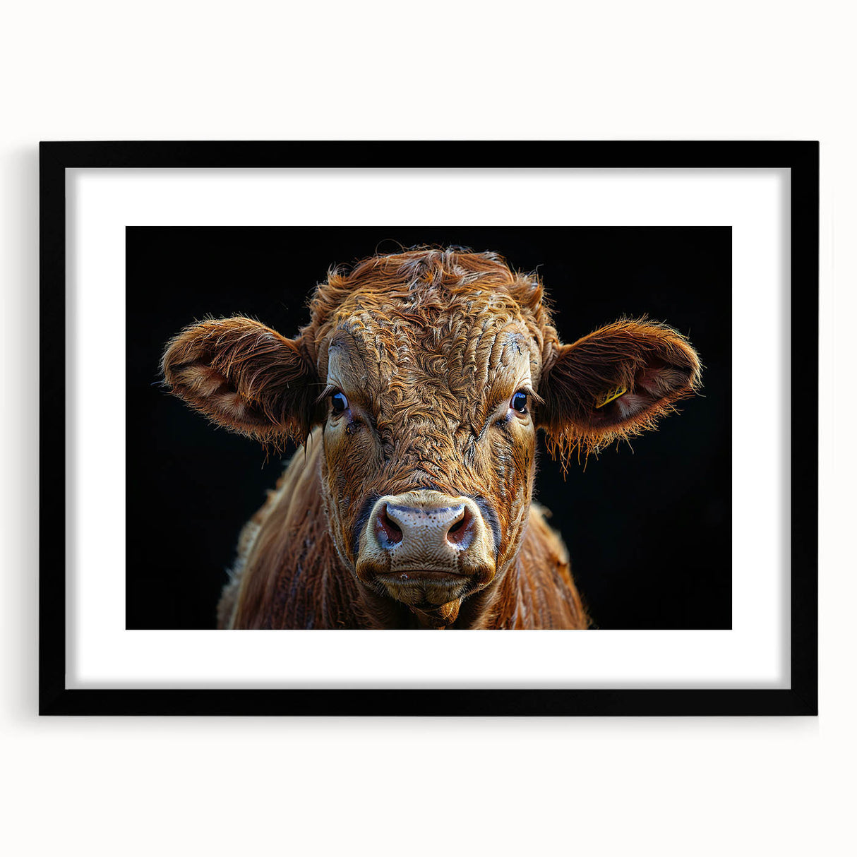 Black-framed wall art showcasing a stylized cow design from the 'Animals a Wild Life' collection, featuring vibrant colors and intricate details, perfect for animal lovers and modern decor.