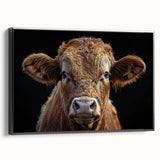Framed canvas wall art showcasing a striking black and white cow design, perfect for animal lovers and rustic decor enthusiasts. The piece adds a contemporary touch to any room, enhancing aesthetic appeal with its bold contrast and intricate details.