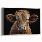 Framed wall art featuring a silver side view of a cow design, showcasing intricate details and vibrant colors, perfect for animal lovers and home decor enthusiasts.