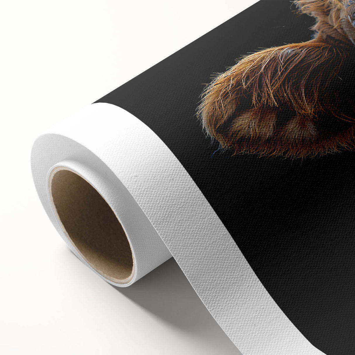 Rolled canvas artwork showcasing a whimsical cow design, perfect for animal lovers, featuring vibrant colors and intricate details, ideal for home decor.