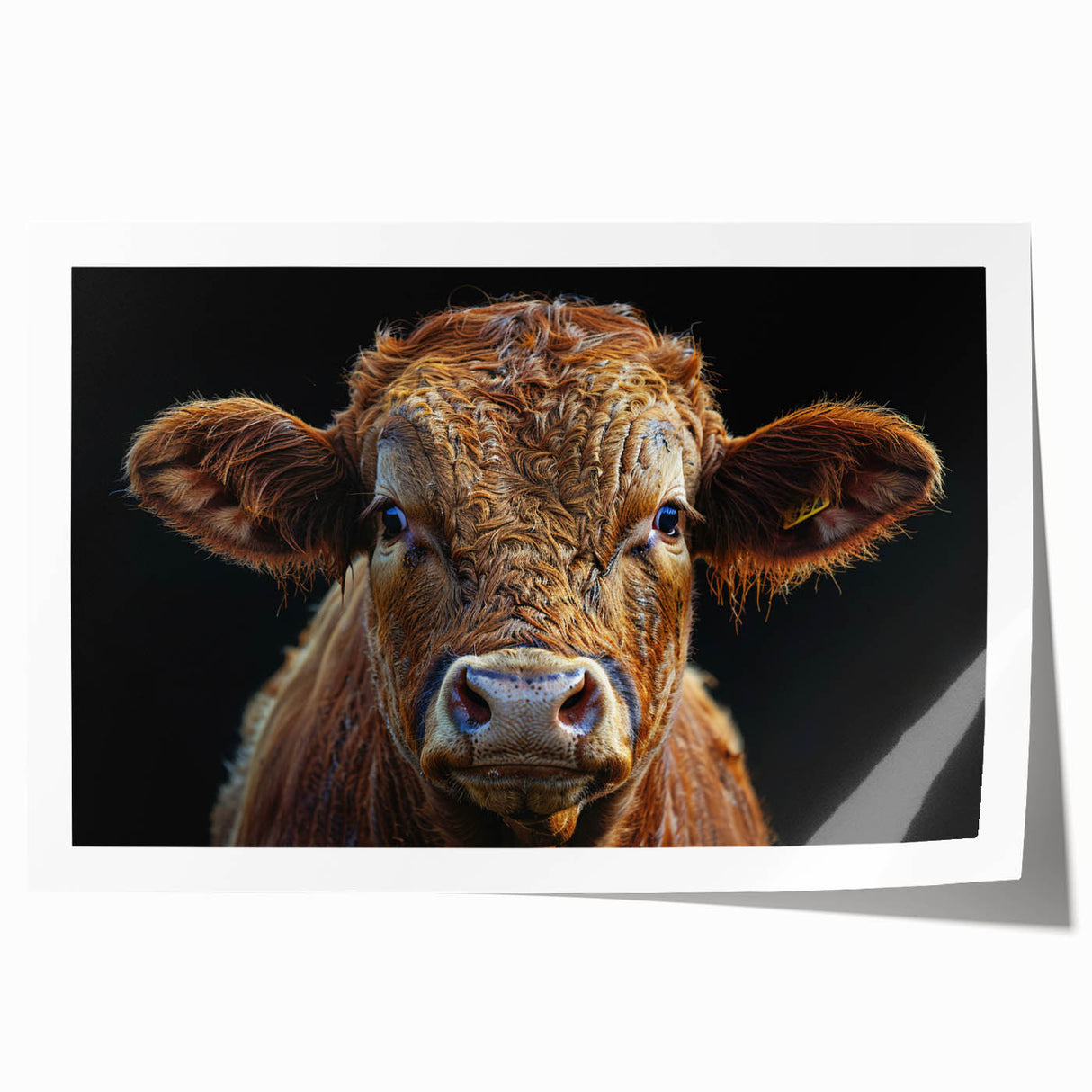 Rolled print of a vibrant cow design featuring intricate patterns and colors, perfect for enhancing home decor with a touch of rustic charm.