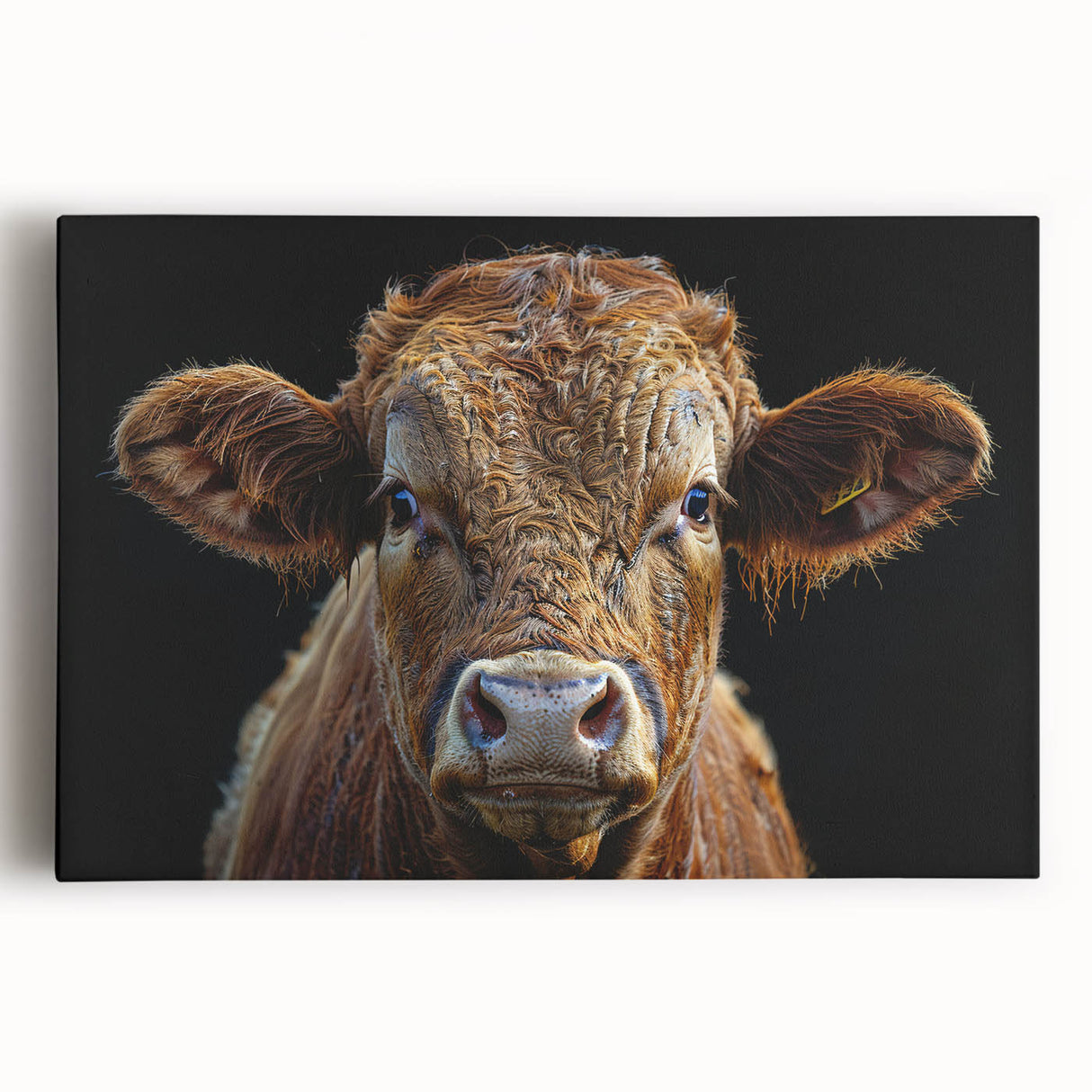 Colorful stretched canvas featuring a cow design from the "Animals A Wild Life" wall art collection, showcasing vibrant details and textures against a neutral background. Ideal for animal lovers and modern home decor.