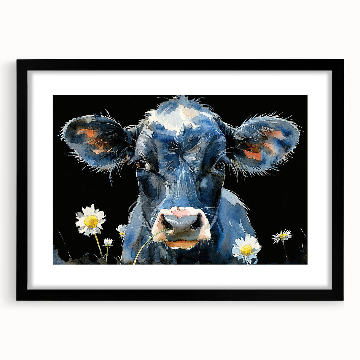 Black-framed wall art featuring a striking cow design from the Animals A Wild Life collection, showcasing intricate details and textures ideal for modern decor.