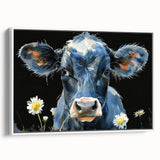 Framed canvas wall art featuring a cow design from the Animals A Wild Life collection, showcased against a white background, ideal for animal lovers and home decor.