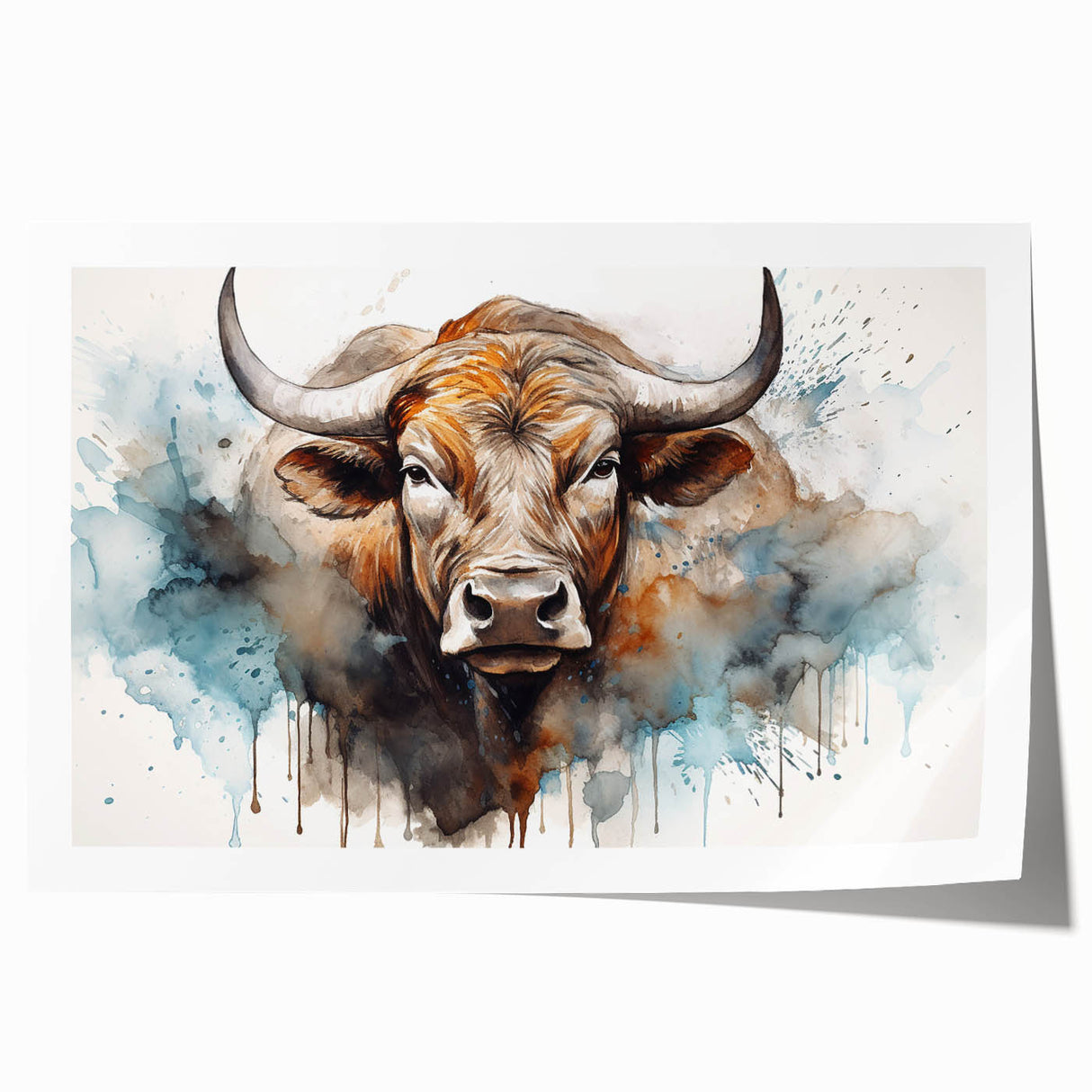 Cow-themed wall art print showcasing a vibrant and colorful design, elegantly rolled for easy display and shipping, perfect for animal lovers and home decor enthusiasts.