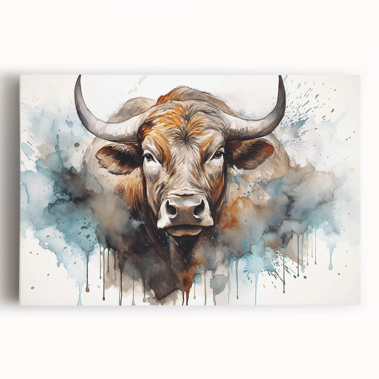 Stretched canvas wall art showcasing a colorful cow design, highlighting intricate details and vibrant hues, perfect for adding a rustic touch to home decor.