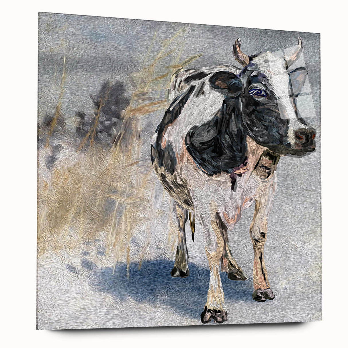 Acrylic wall art featuring a side view of a cow design, showcasing vibrant colors and intricate details, perfect for animal lovers and rustic decor enthusiasts.