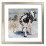 Framed wall art collection featuring a stylish silver border and a cow design, ideal for animal lovers and home decor enthusiasts, showcasing vibrant colors and intricate details.