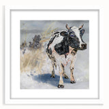 Framed wall art collection featuring a stylish cow design, set in a sleek white frame with a mat, ideal for enhancing modern home decor. Perfect for animal lovers and art enthusiasts.