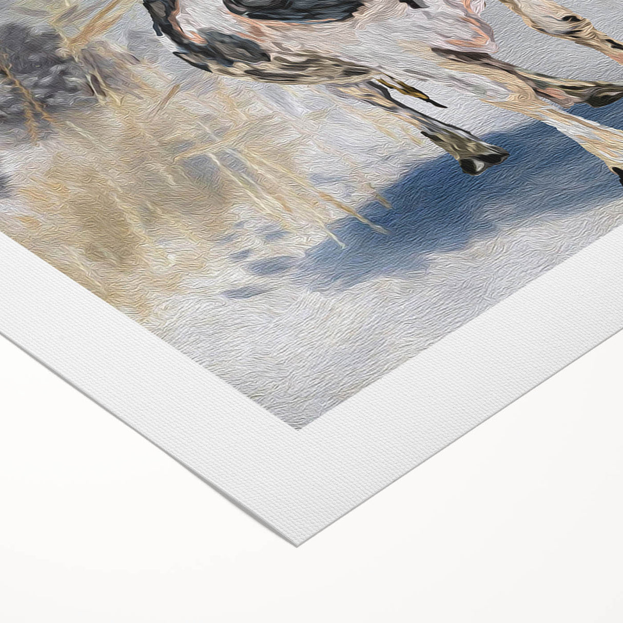 Colorful rolled canvas wall art showcasing a vibrant cow design within a natural setting, perfect for enhancing home decor and adding a touch of wildlife artistry.