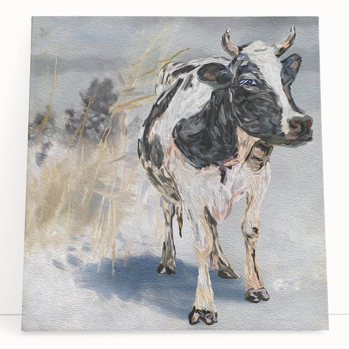 Stretched canvas wall art showcasing a vibrant cow design from the 'Animals A Wild Life' collection, perfect for adding a rustic touch to home decor.