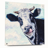 Acrylic wall art collection showcasing a vibrant cow design, displayed against a white background with stylish pins. Perfect for animal lovers and modern decor enthusiasts.