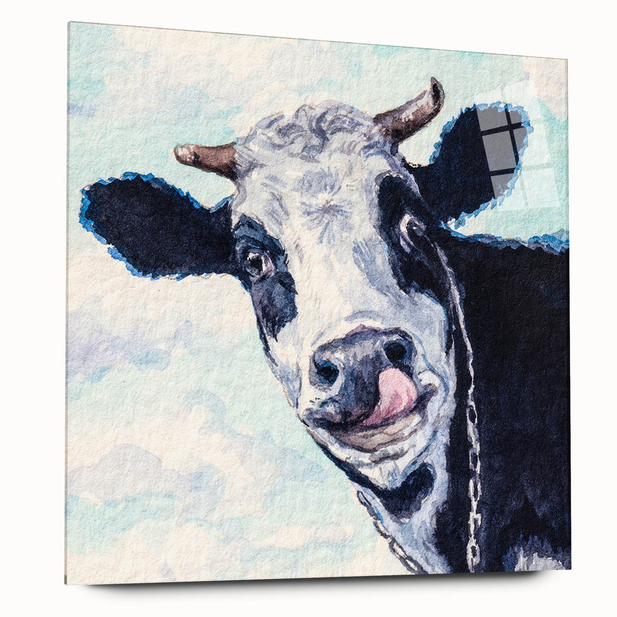 Acrylic wall art showcasing a vibrant cow design in a lively color palette, presented in a side view without pins, perfect for animal-themed decor. Ideal for enhancing any room's aesthetic with a touch of wildlife charm.